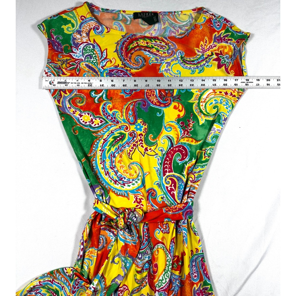 Lauren Ralph Lauren Petite Paisley Print Belted Shift Dress Yellow Multi PXS - Picture 3 of 6